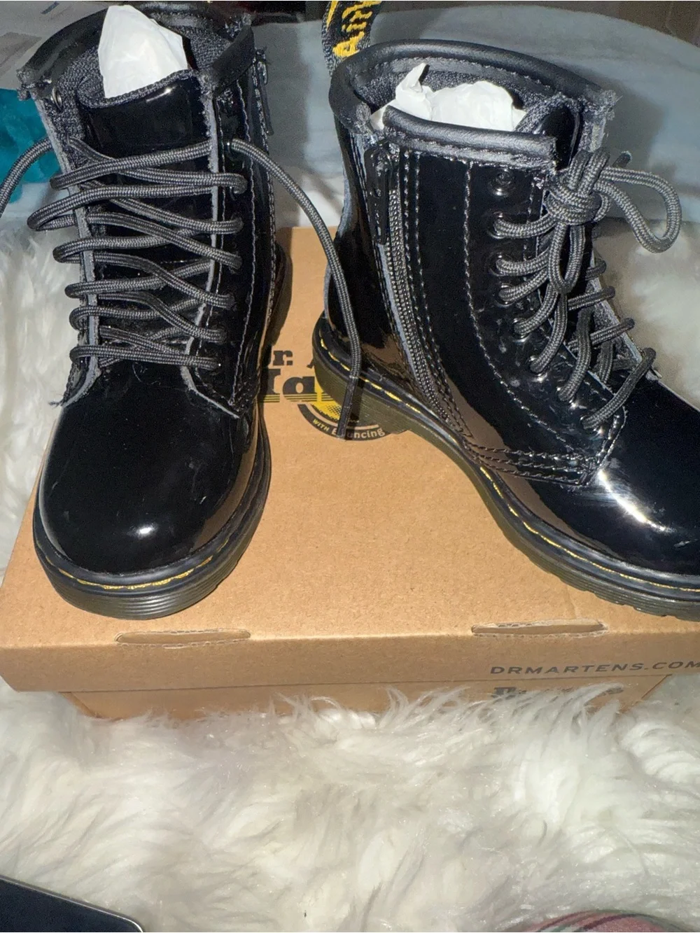 Dr. Martens Kids Black Patent Leather Lace-Up Boots